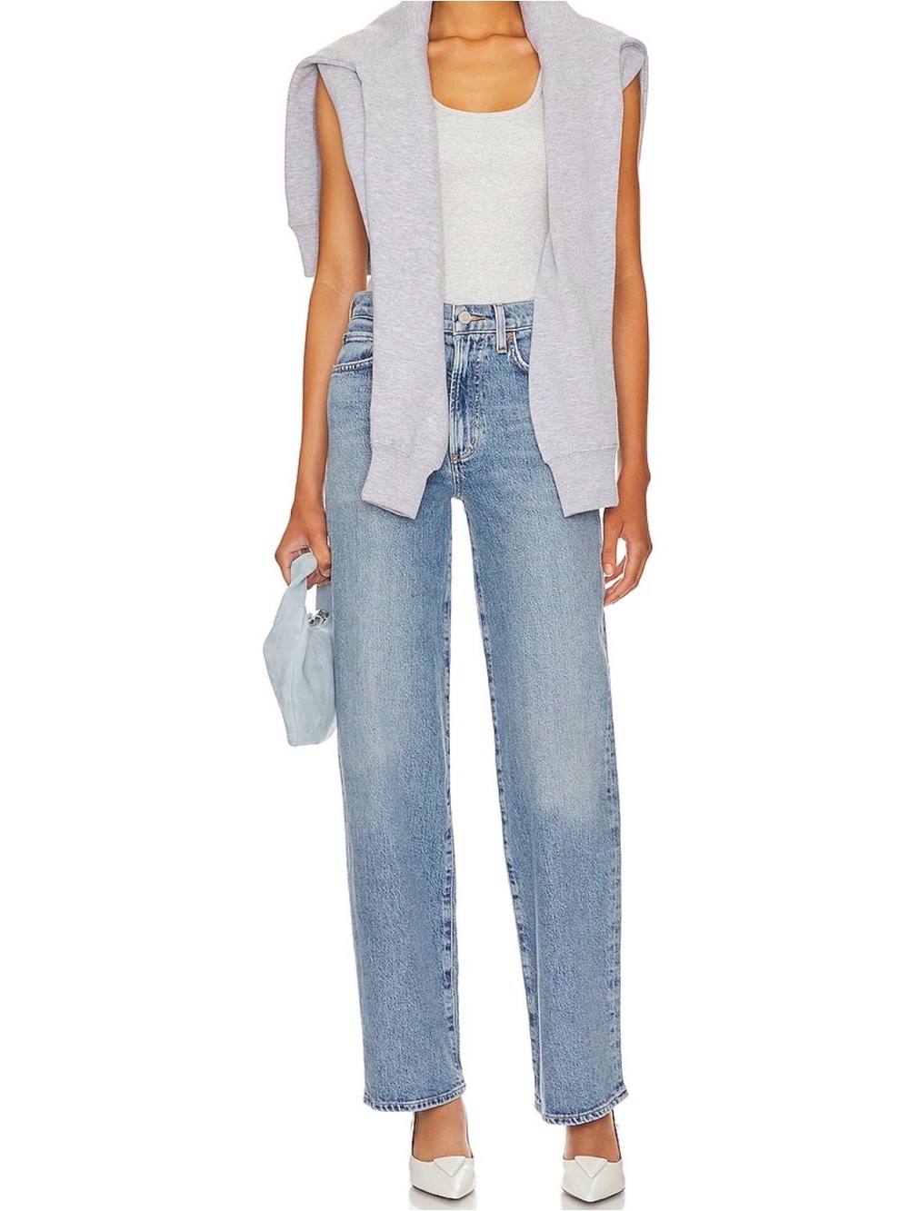 Agolde Straight Leg Jeans in Light Blue Wash
